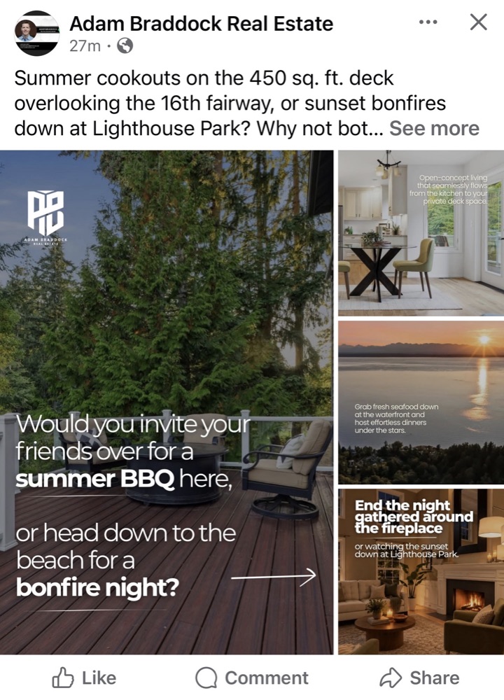 Listing lifestyle post on Facebook with the agent tagged