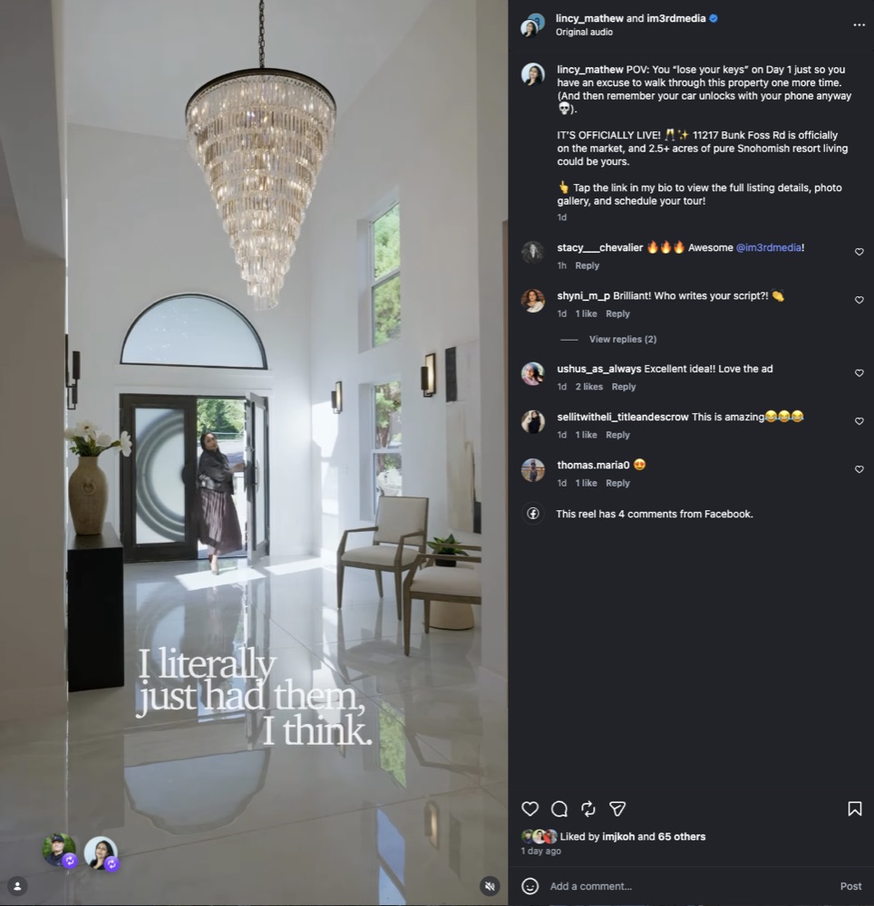 Listing Reel on Instagram with comments