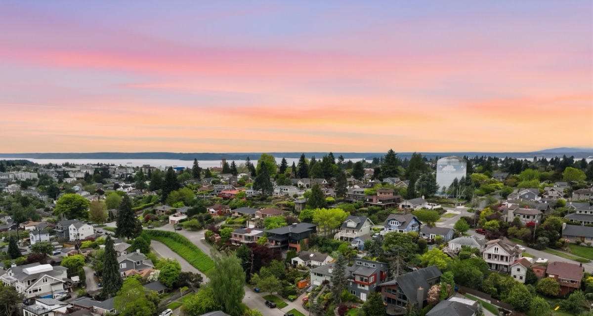 Community aerial at sunset